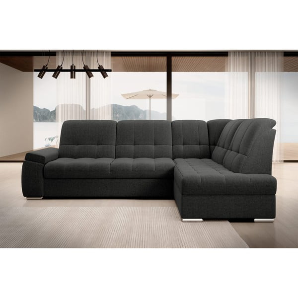 Sötétszürke kinyitható-tárolóhelyes sarokkanapé (jobb oldali-L alakú) Sado – ELTAP-image-3