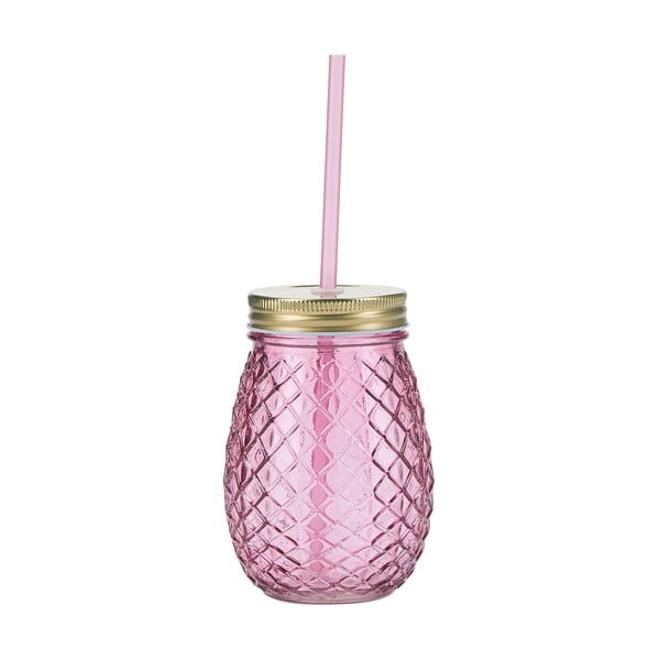 Pineapple rózsaszín üveg palack, szívószállal - Miss Étoile