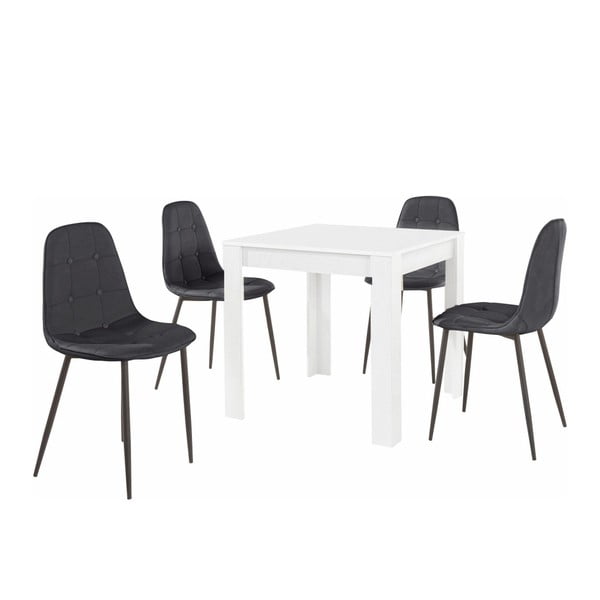 Lori Lamar Duro fehér étkezőasztal és 4 részes fekete étkezőszék szett - Støraa