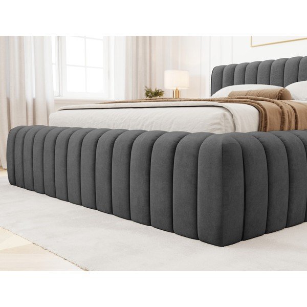 Sötétszürke kárpitozott ágyneműtartós franciaágy ágyráccsal 180x200 cm Carilla – ELTAP-image-3