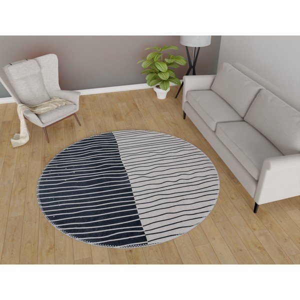 Fekete-fehér mosható kerek szőnyeg ø 120 cm Yuvarlak – Vitaus-image-1