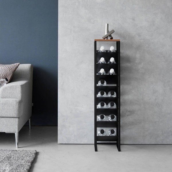 Fekete fém bortartó polcos állvány, palackok száma 16 20x88,5x19 cm Tower – YAMAZAKI-image-1