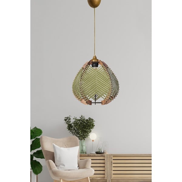 Zöld-natúr színű függőlámpa textil búrával ø 25 cm Yola – Opviq lights-image-1