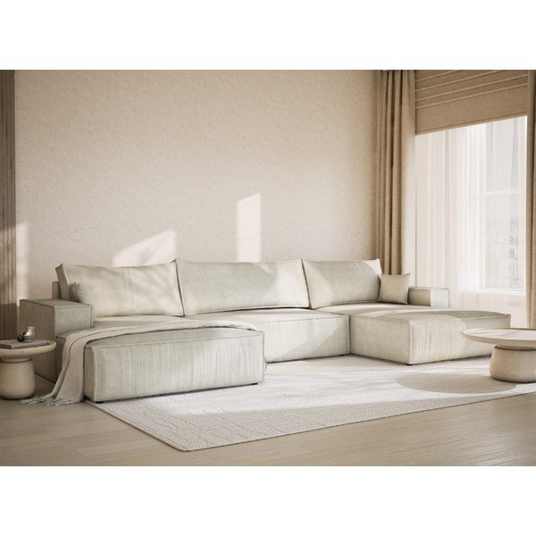 Krémszínű zsenília kinyitható-tárolóhelyes sarokkanapé (U alakú) Kyoto – Maison de Rêve-image-1