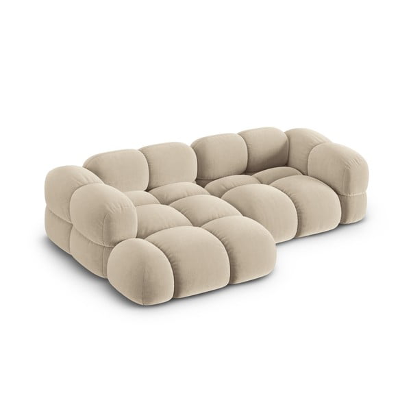 Bézs bársony sarokkanapé (bal oldali-heverő résszel) Loretto – Cosmopolitan Design-image-2