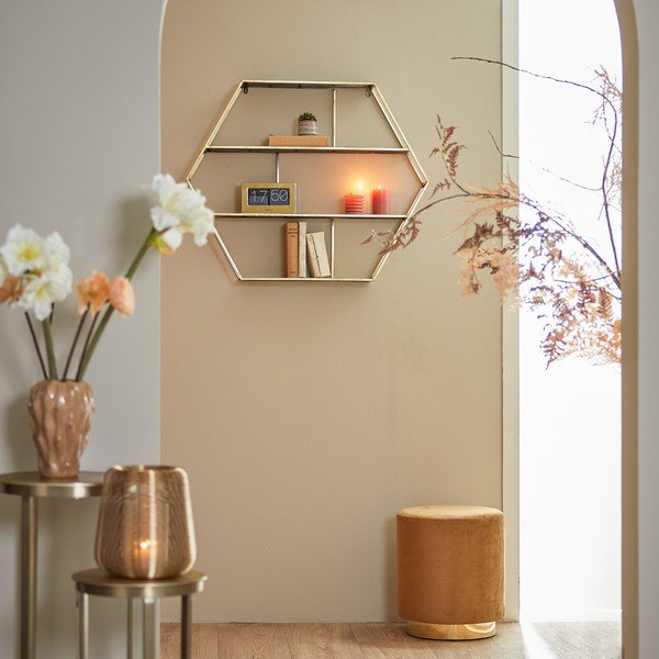 Aranyszínű-világosbarna bársony puff Nadien – Light & Living-image-3