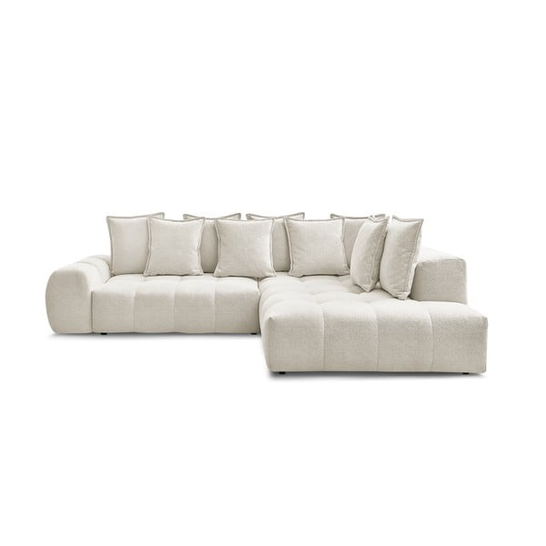 Fehér zsenília kinyitható-tárolóhelyes sarokkanapé (jobb oldali-L alakú) Everest – Bobochic Paris