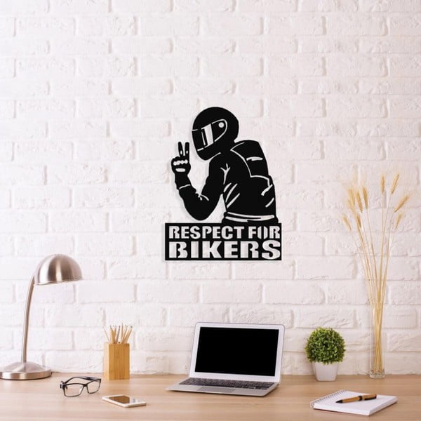 Respect for Bikers fekete fém fali dekoráció, 47 x 62 cm