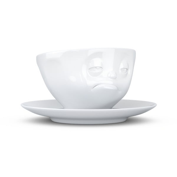 Fehér 'unatkozó' porcelán csésze és alátét - 58products-image-3