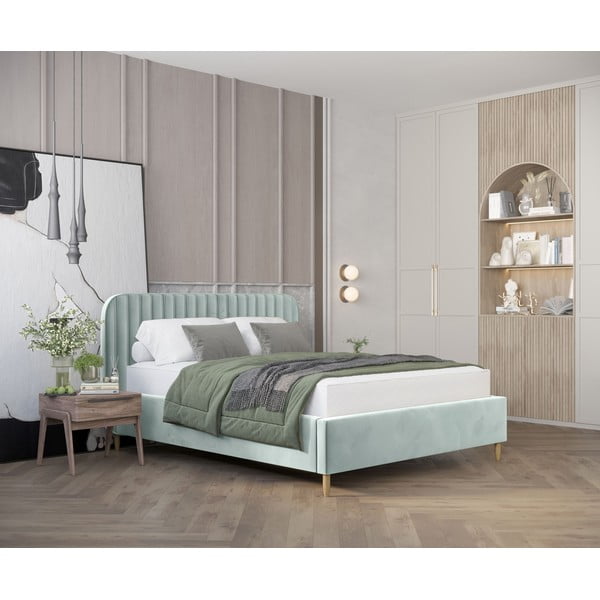 Mentazöld kárpitozott ágyneműtartós egyszemélyes ágy ágyráccsal 120x200 cm Noto – Maison de Rêve-image-1
