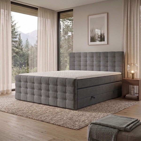 Szürke ágyneműtartós boxspring ágy 200x200 cm Blend – Maison de Rêve-image-1