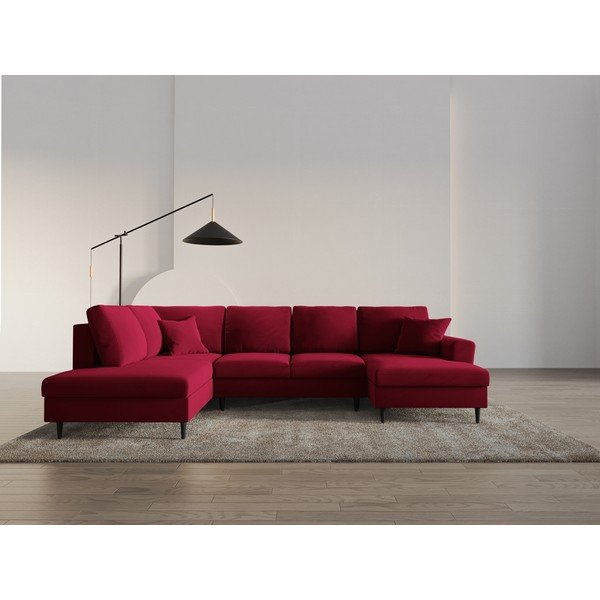 Piros bársony kinyitható tárolóhelyes sarokkanapé (bal oldali-U alakú) Kyoto – Cosmopolitan Design-image-2