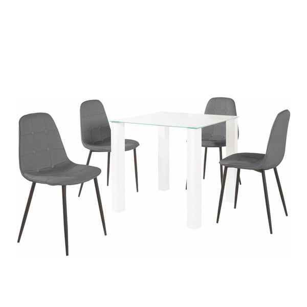 Dante étkezőasztal és 4 részes szürke szék szett, asztallap hossza 80 cm - Støraa