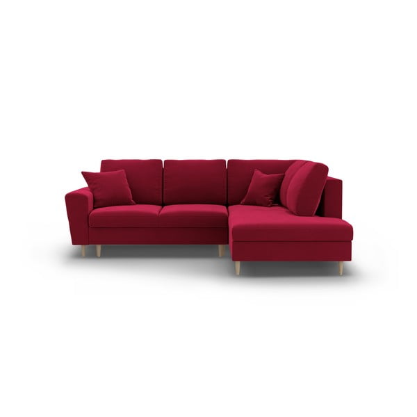 Piros bársony kinyitható tárolóhelyes sarokkanapé (jobb oldali-L alakú) Kyoto – Cosmopolitan Design