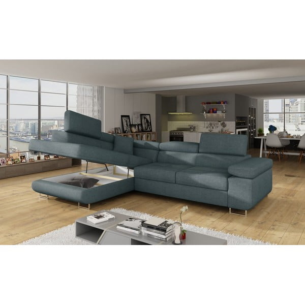 Kék kinyitható-tárolóhelyes sarokkanapé (bal oldali-L alakú) Anton – ELTAP-image-4