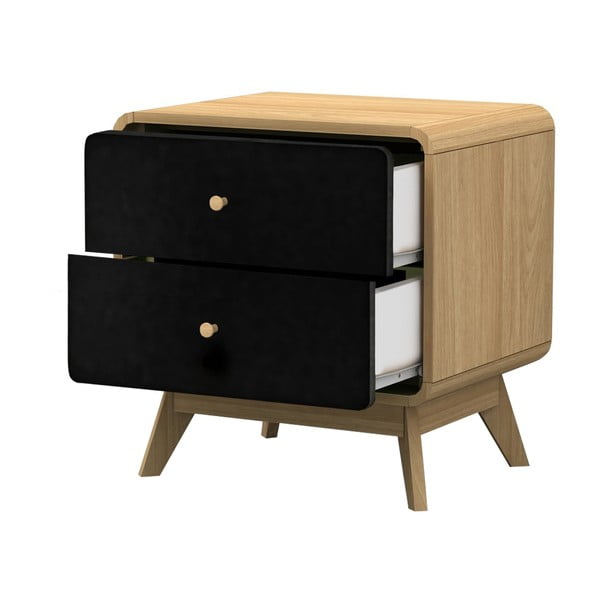 Fekete-natúr színű éjjeliszekrény tölgyfa dekorral Cassie - Støraa-image-2