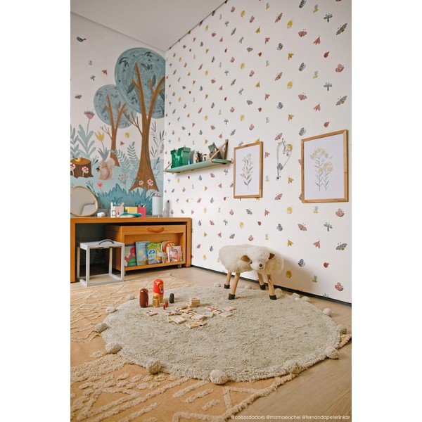 Világoszöld mosható kézi szövésű pamut gyerek szőnyeg ø120 cm Bubbly Olive – Lorena Canals-image-3