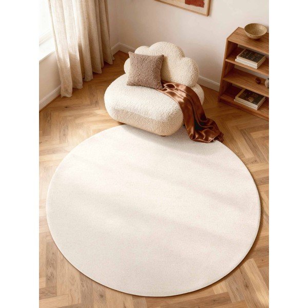 Krémszínű kézi szövésű gyapjú kerek szőnyeg ø 200 cm Puristic Knots – Elle Decoration-image-1