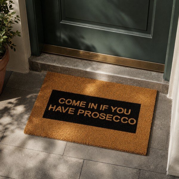 Come In If You Have Prosecco Glitter természetes kókuszrost lábtörlő, 40 x 60 cm - Artsy Doormats-image-1