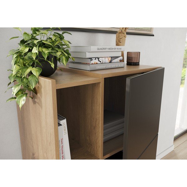 Sötétszürke könyvespolc tölgyfa dekorral 62x112 cm Olvera - Germania-image-3