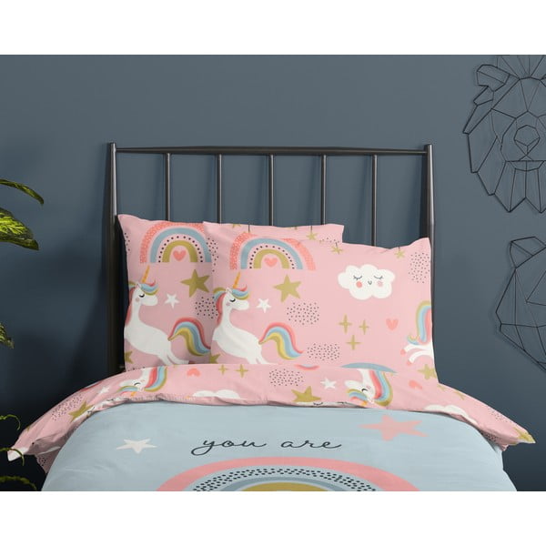 Kék-rózsaszín egyszemélyes pamut gyerek ágyneműhuzat 140x200 cm Suus – Good Morning-image-2