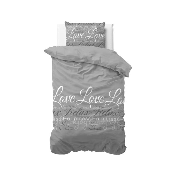 Love and Relax szürke egyszemélyes ágyneműhuzat, 140 x 220 cm - Sleeptime