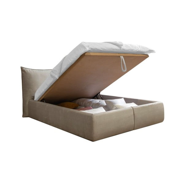 Bézs kárpitozott franciaágy tárolóhellyel ágyráccsal 160x200 cm Jade – Bobochic Paris-image-4