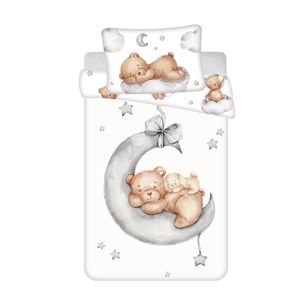 Fehér pamut gyerek ágyneműhuzat babaágyhoz 100x135 cm Teddy Bear "Ribbon" – Jerry Fabrics