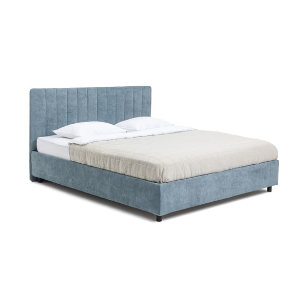 Kék kárpitozott ágyneműtartós franciaágy ágyráccsal 180x200 cm Myra Slim Line – Bonami Selection
