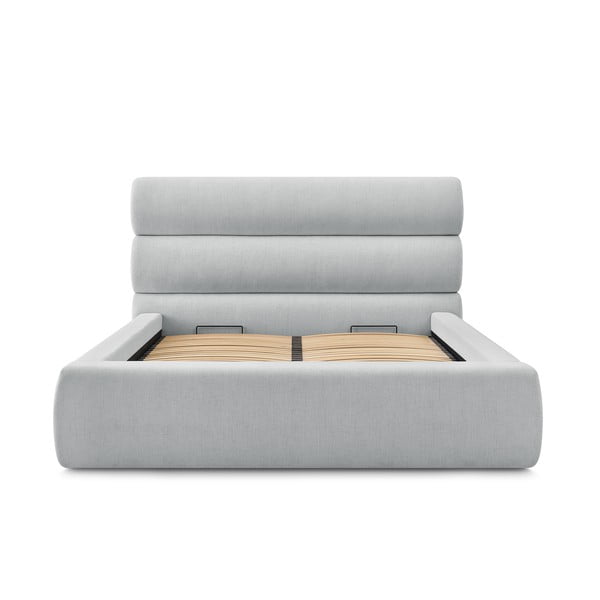 Világosszürke kárpitozott franciaágy tárolóhellyel, ágyráccsal 160x200 cm Jagna – Bobochic Paris-image-3