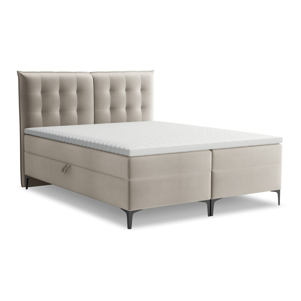 Szürkésbarna ágyneműtartós boxspring ágy 160x200 cm Mikana Makamii