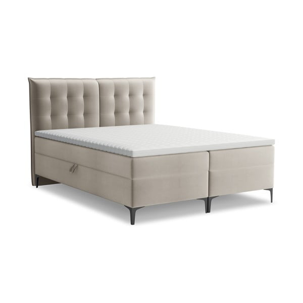 Szürkésbarna ágyneműtartós boxspring ágy 180x200 cm Mikana – Makamii