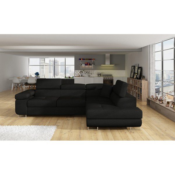 Fekete kinyitható-tárolóhelyes sarokkanapé (jobb oldali-L alakú) Anton – ELTAP-image-1