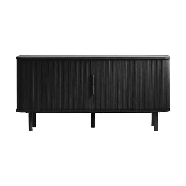 Fekete alacsony komód tolóajtóval, tölgyfa dekorral 76x160 cm Cavo – Unique Furniture-image-2