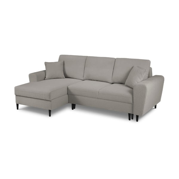 Világosszürke buklé kinyitható tárolóhelyes sarokkanapé (bal oldali-heverő résszel) Kyoto – Cosmopolitan Design-image-1