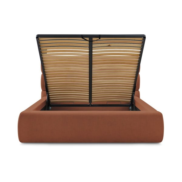 Narancssárga kárpitozott franciaágy tárolóhellyel, ágyráccsal 160x200 cm Jagna – Bobochic Paris-image-4