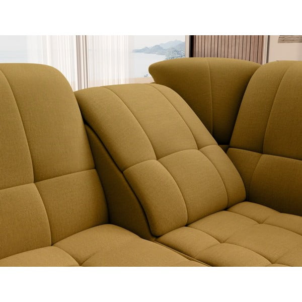 Sárga bársony kinyitható-tárolóhelyes sarokkanapé (jobb oldali-L alakú) Sado – ELTAP-image-1