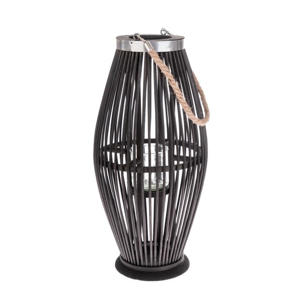 Fekete üveg lámpa bambusz szerkezettel, magasság 49 cm - Dakls