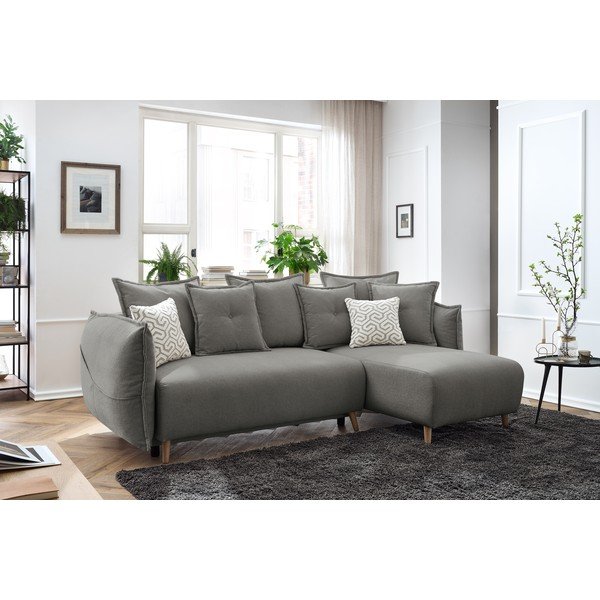 Világosszürke kinyitható sarokkanapé (variálható) Nessa – Bobochic Paris-image-1