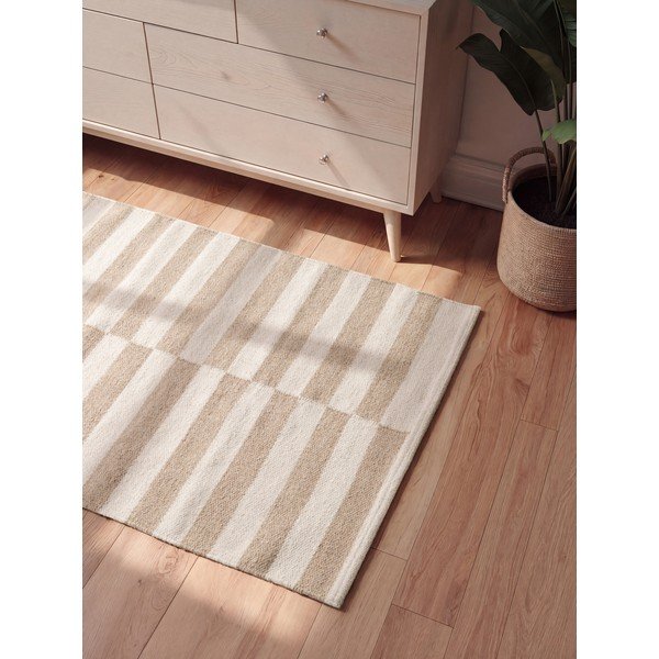 Fehér-világosbarna kétoldalas-kézi szövésű gyapjú szőnyeg 80x150 cm Vika – Hanse Home-image-2