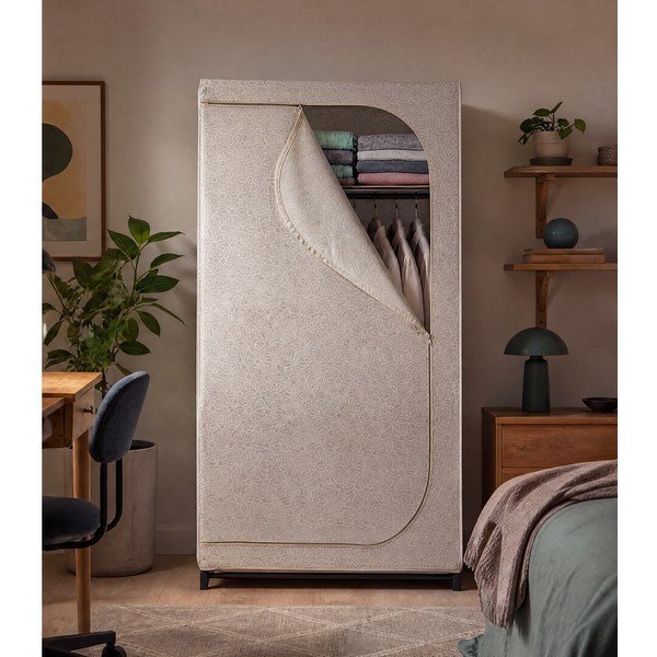 Bézs textil ruhásszekrény 90x160 cm Balance – Wenko-image-1