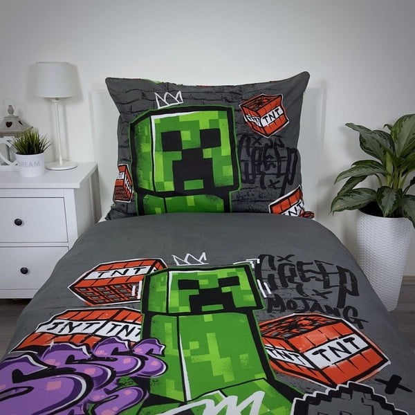 Egyszemélyes pamut gyerek ágyneműhuzat 140x200 cm Minecraft Metro Art – Jerry Fabrics-image-3