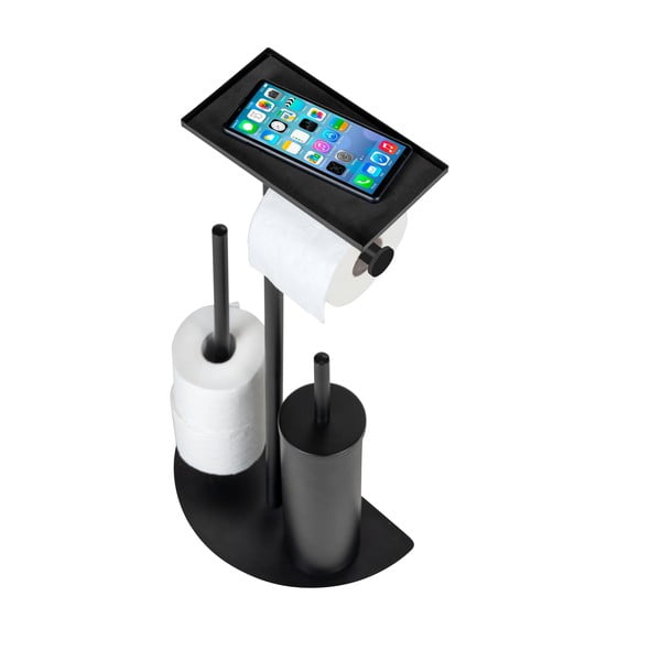 Fekete acél WC-papír tartó állvány kefével Cosenza – Wenko-image-4