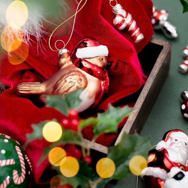 Üveg kézzel készített karácsonyfadísz 5 cm Robin – Sass & Belle-image-1