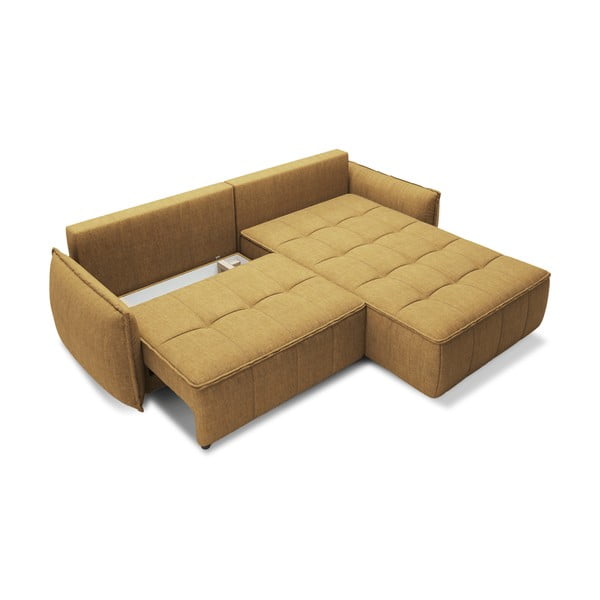 Sárga bársony kinyitható-tárolóhelyes sarokkanapé (jobb oldali-heverő résszel) Campo – ELTAP-image-2