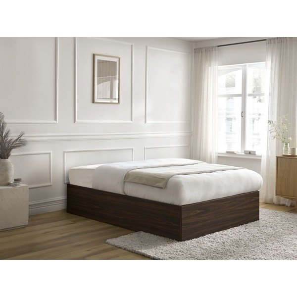 Sötétbarna forgácslemez ágyneműtartós-ágytámla nélkül franciaágy ágyráccsal 140x190 cm nyírfa dekorral Mara – Bobochic Paris-image-1