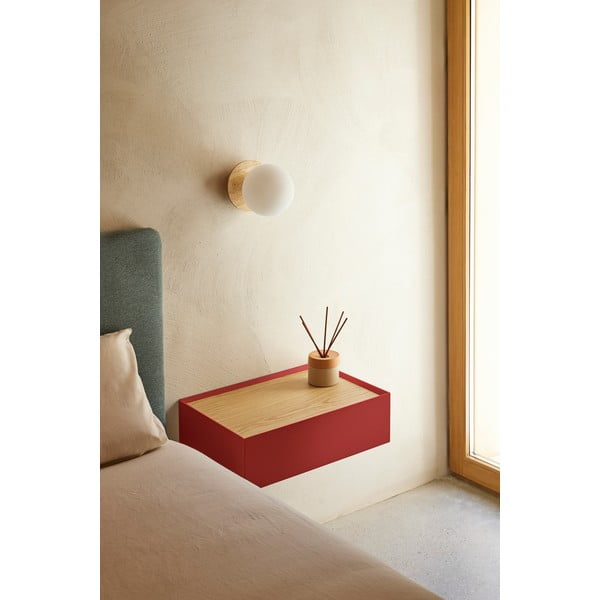 Piros függő éjjeliszekrény tölgyfa dekoros asztallappal Arista – Teulat-image-1