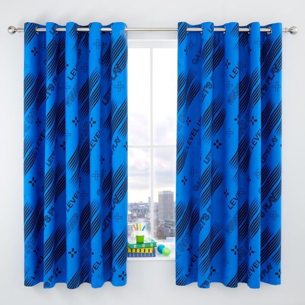 Fekete-kék gyerek függöny 2 db-os 168x183 cm Game Over – Catherine Lansfield-image-1