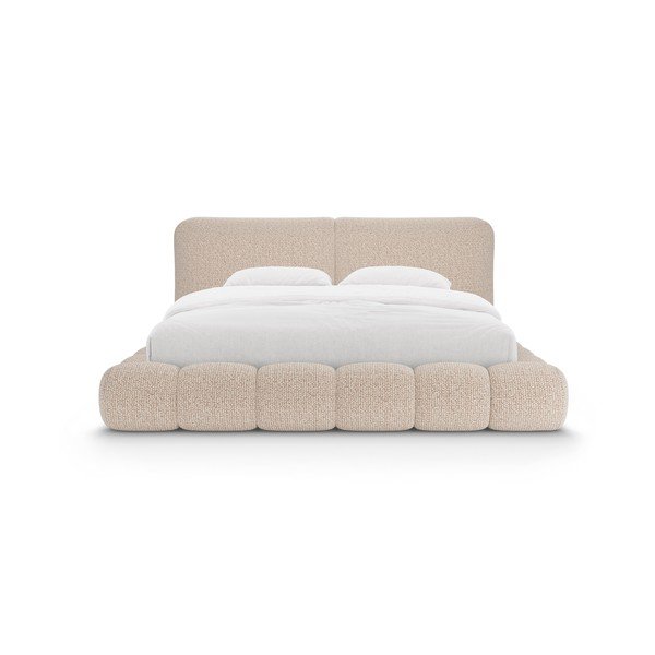 Szürkésbézs kárpitozott ágyneműtartós franciaágy ágyráccsal 180x200 cm Solange – Micadoni -image-4