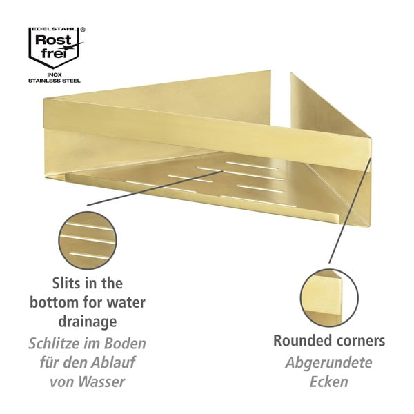 Aranyszínű sarok öntapadós rozsdamentes acél fürdőszobai polc Genova – Wenko-image-4